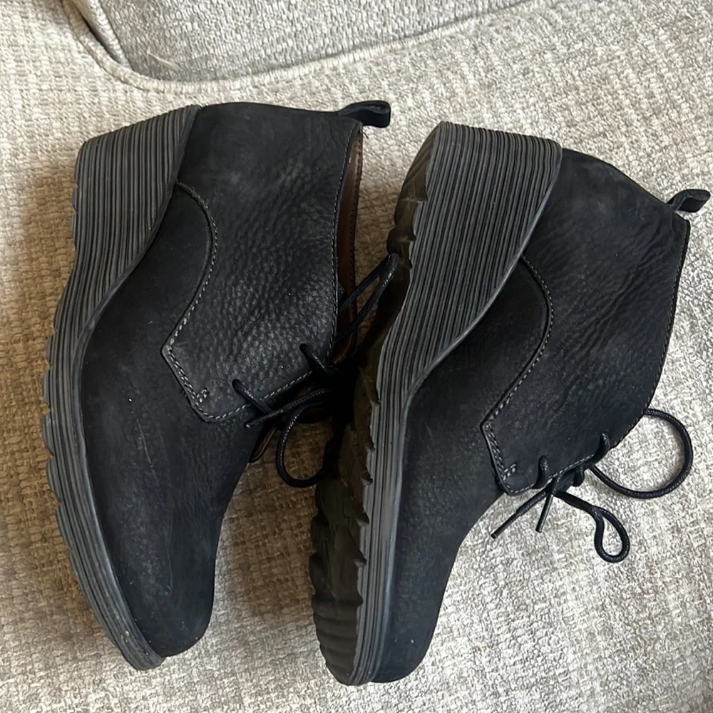 Dansko Cadee Lace Up Wedge Bootie Black Leather Women size 38 US 7.5-8